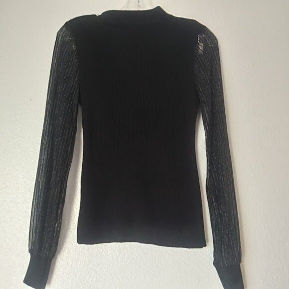 Absolutely Famous women's size S black and silver metallic long sleeve blouse - Picture 4 of 15